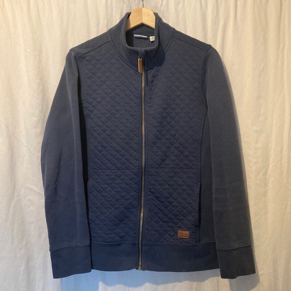 LL Bean Mens Medium Navy Blue Quilted Full Zip Sweatshirt Mock Neck Jacket